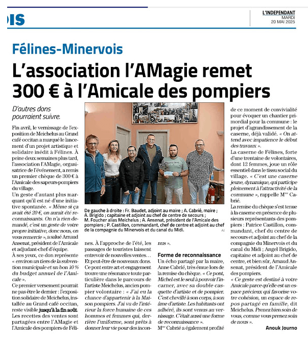 L'AMagie remet 300 € à l'Amicale des pompiers — L'Indépendant